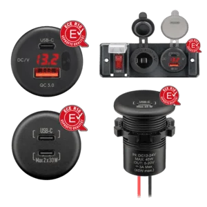 Dual USB-Einbaucharger mit offenen Kabelenden, Kabellänge 150 mm - USB-A / USB-C